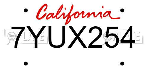 7YUX254 California License Plate