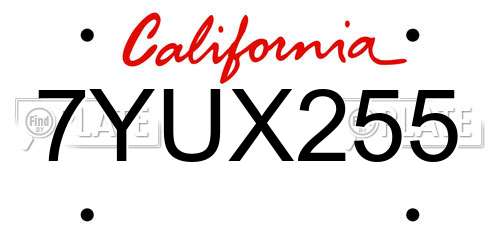 7YUX255 California License Plate