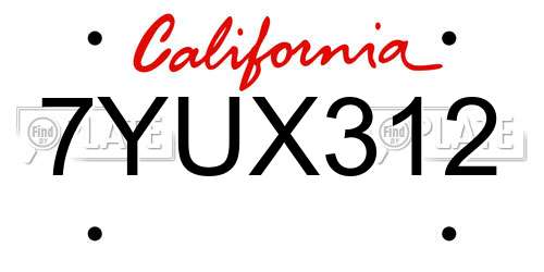 7YUX312 California License Plate