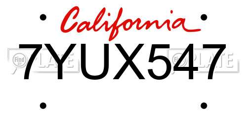 7YUX547 California License Plate