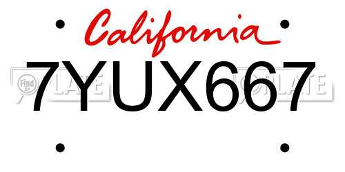 7YUX667 California License Plate