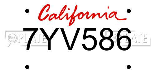 7YV586 California License Plate