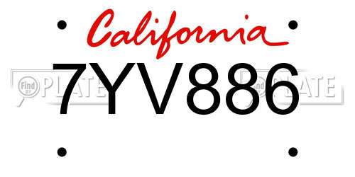 7YV886 California License Plate