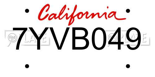 7YVB049 California License Plate