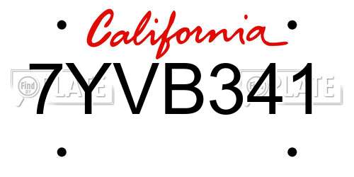 7YVB341 California License Plate