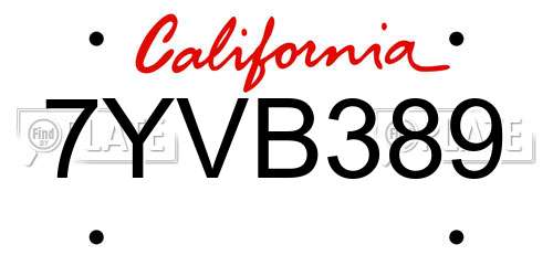 7YVB389 California License Plate