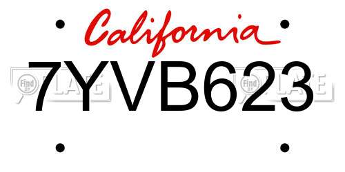 7YVB623 California License Plate