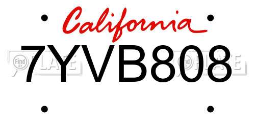 7YVB808 California License Plate