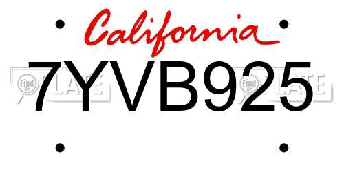 7YVB925 California License Plate