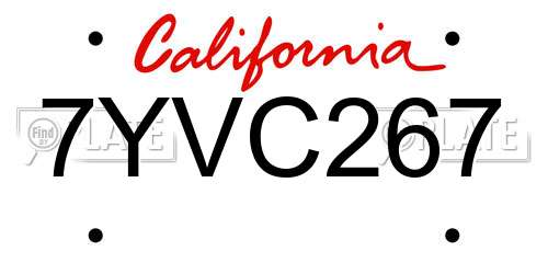 7YVC267 California License Plate