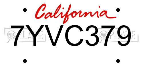 7YVC379 California License Plate