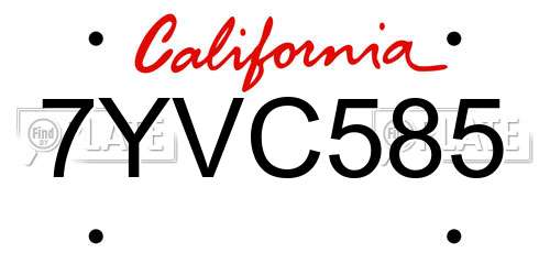 7YVC585 California License Plate