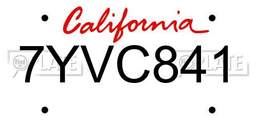 7YVC841 California License Plate