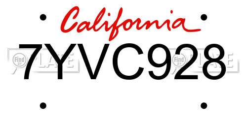 7YVC928 California License Plate