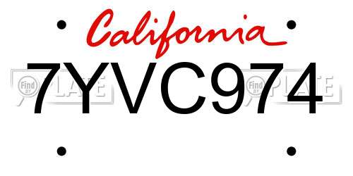 7YVC974 California License Plate
