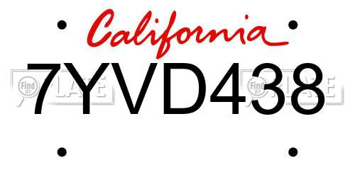 7YVD438 California License Plate