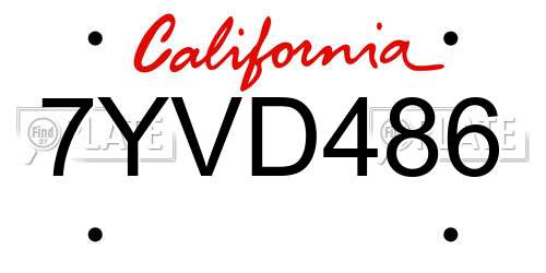7YVD486 California License Plate