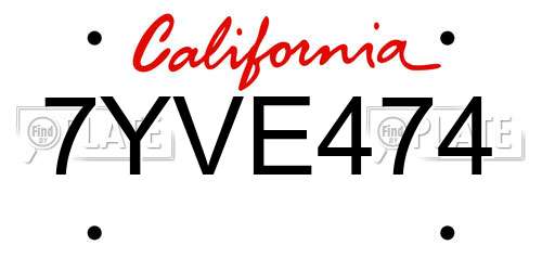 7YVE474 California License Plate