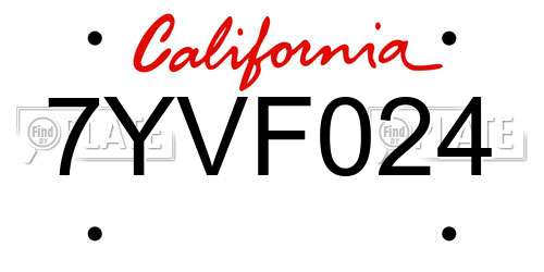 7YVF024 California License Plate