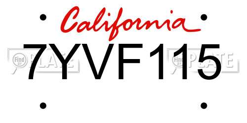 7YVF115 California License Plate