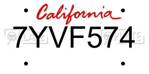 7YVF574 California License Plate