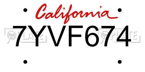 7YVF674 California License Plate