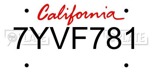 7YVF781 California License Plate