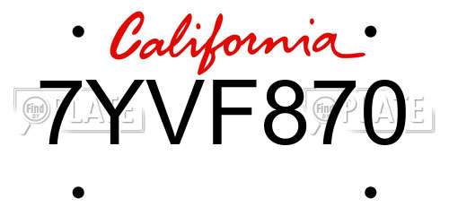 7YVF870 California License Plate