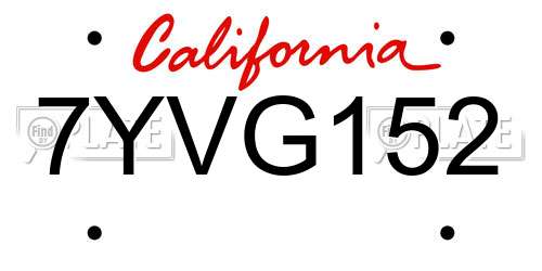 7YVG152 California License Plate
