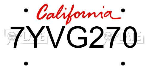 7YVG270 California License Plate