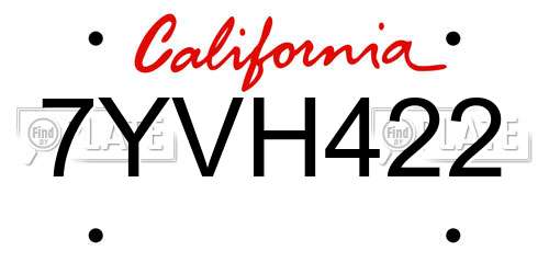 7YVH422 California License Plate