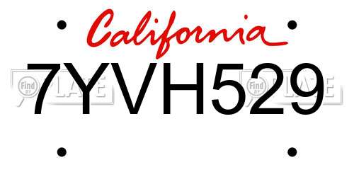 7YVH529 California License Plate