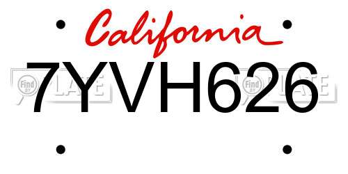 7YVH626 California License Plate