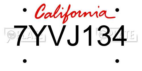 7YVJ134 California License Plate