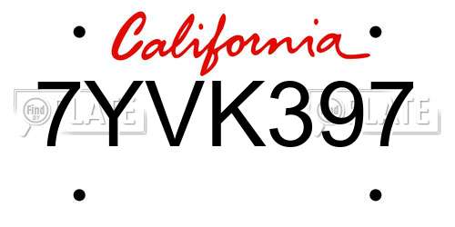 7YVK397 California License Plate
