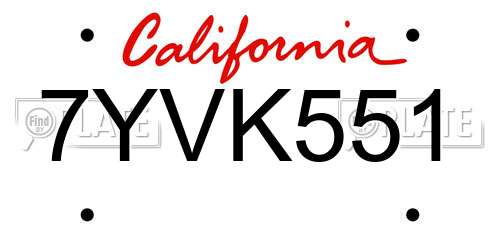 7YVK551 California License Plate