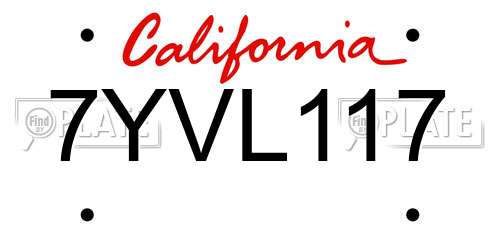 7YVL117 California License Plate