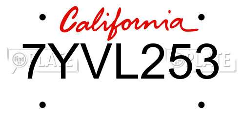 7YVL253 California License Plate