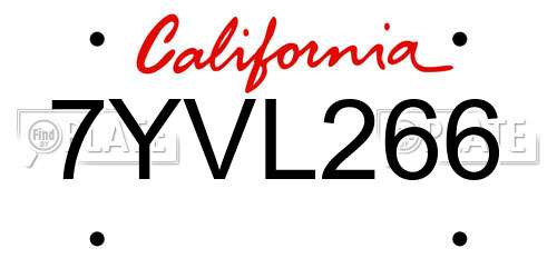 7YVL266 California License Plate