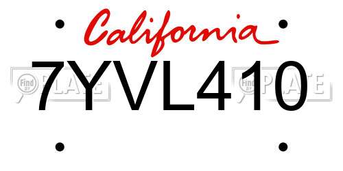 7YVL410 California License Plate