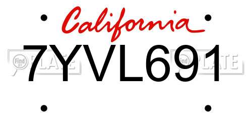 7YVL691 California License Plate