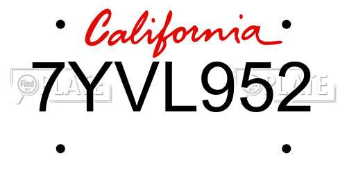 7YVL952 California License Plate
