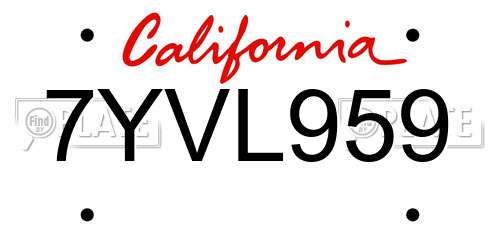 7YVL959 California License Plate