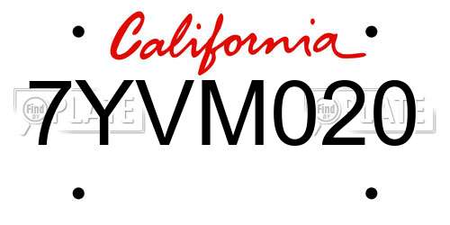 7YVM020 California License Plate