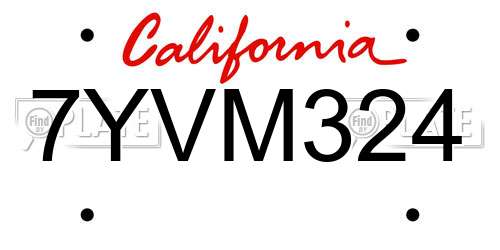 7YVM324 California License Plate