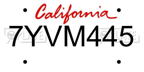 7YVM445 California License Plate