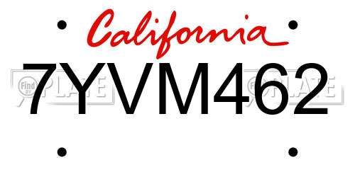 7YVM462 California License Plate