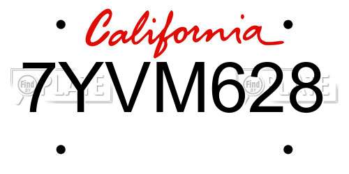 7YVM628 California License Plate