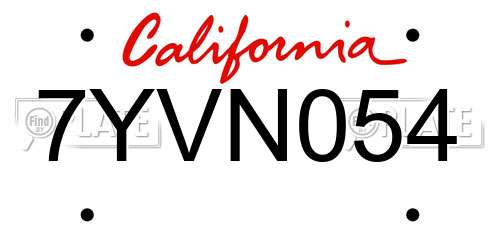 7YVN054 California License Plate