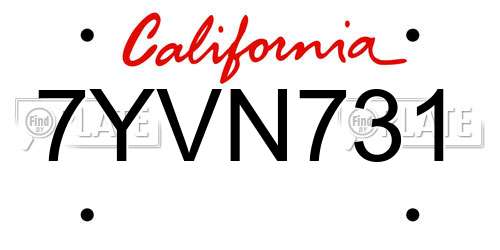 7YVN731 California License Plate